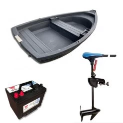 Barque Annexe Dinghy Roto 250 Noire +moteur SEVEN BASS SXR 32 Lbs + Batterie 80 Ah